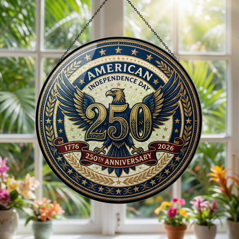 Panneau de fenêtre en verre pour décoration intérieure American Eagle USA 250th Anniversary ， 7,8H, H 7,8 po