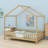 Low-Profile House Bed for Kids with Full Safety Rails and Canopy Top-2081148644-2081148645