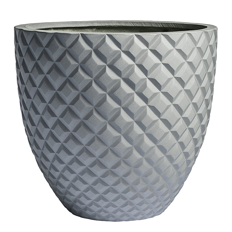 Pot à fleurs fait à la main Winderst - Fibre de verre grise - Dia 16 po, Gris, H 14 po x l 16 po x P 16 po