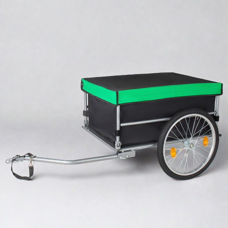 Remorque porte-vélos pliable avec roues de 20 po, housse amovible, cadre pliable, dégagement rapide, Noir/vert