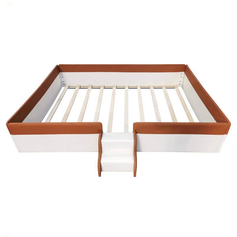 Queen Size Upholstered  Daybed Frame With Fence And Stairs, Queen