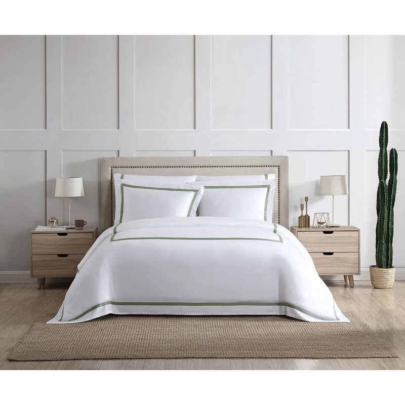 Frame Rayon Standard Duvet Cover, Full Duvet Cover, White/Sage