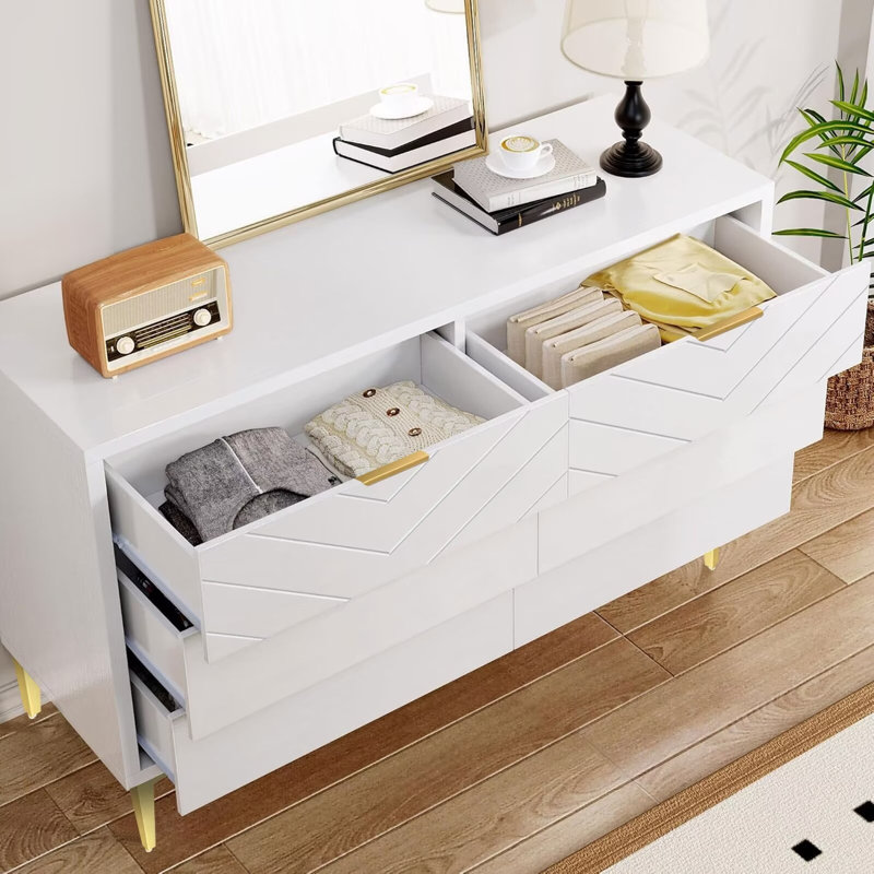 Commode double 6 tiroirs moderne noire, Blanc
