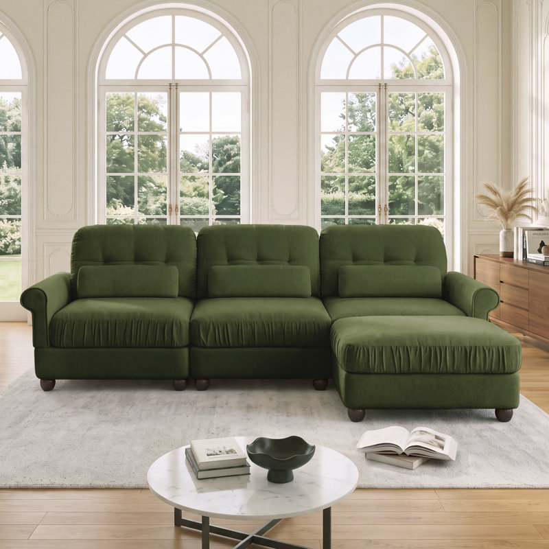 Upholstered 98 " Chenille Sectional, Green