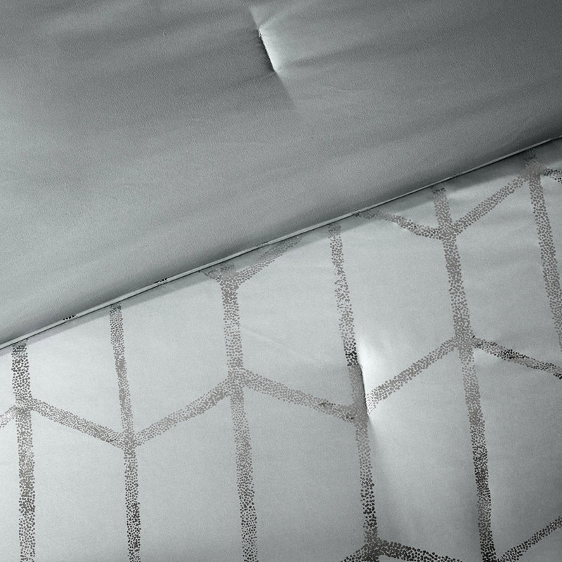 Édredon moderne double / grand gris avec imprimé métallique argenté et montagne, Queen Comforter + 4 Additional Pieces