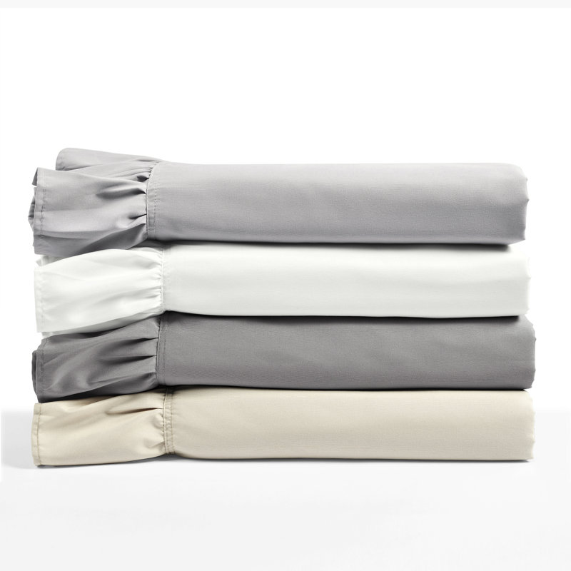 White Full Ruffle Microfiber Sheet Set with Pillowcases