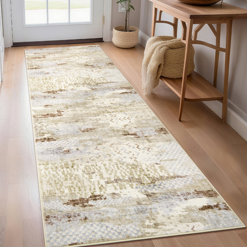2'x6' Boho Abstract Machine Washable Runner Rug with Non-Slip Rubber Backing - Low-Pile, Stain Resistant Carpet for Hallway, Kitchen, Entryway
