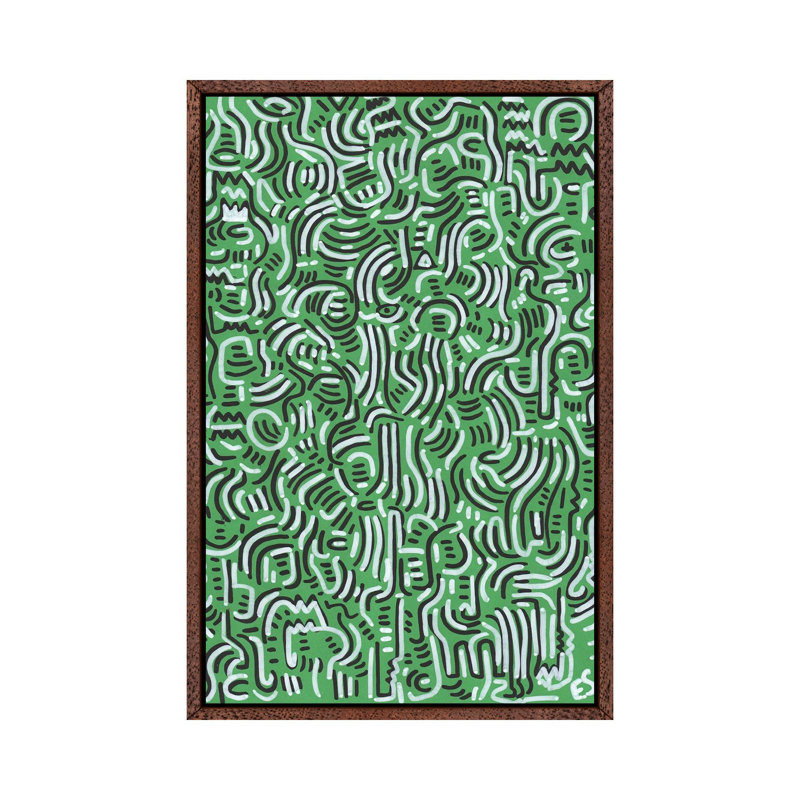 Green Graffiti Line Art by Emmanuel Signorino - Print on Canvas, Classic Brown Wood Framed, 152.5 cm H x 101.5 cm W