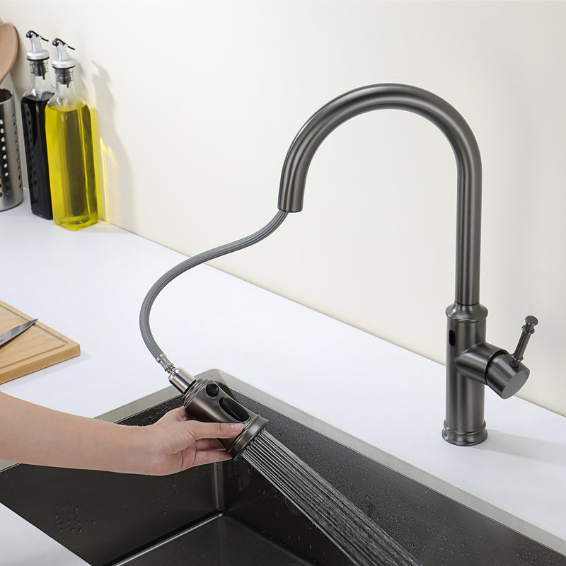 Robinet sans contact avec pulvérisateur rétractable, robinet à capteur de mouvement à un trou pour évier de cuisine, Lefton KF2210