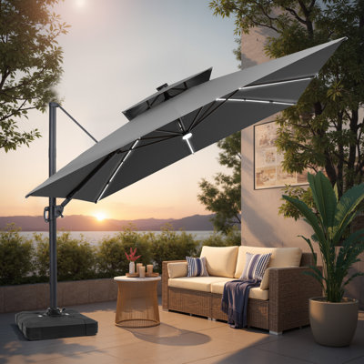 Parasol de patio carré en porte-à-faux à lumière solaire 128 po x 128 po avec base