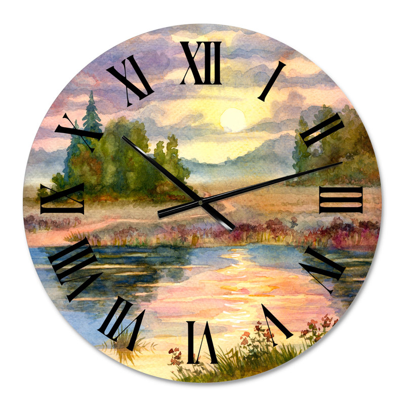 Coucher de soleil sur le lac I - Horloge murale traditionnelle, Petit