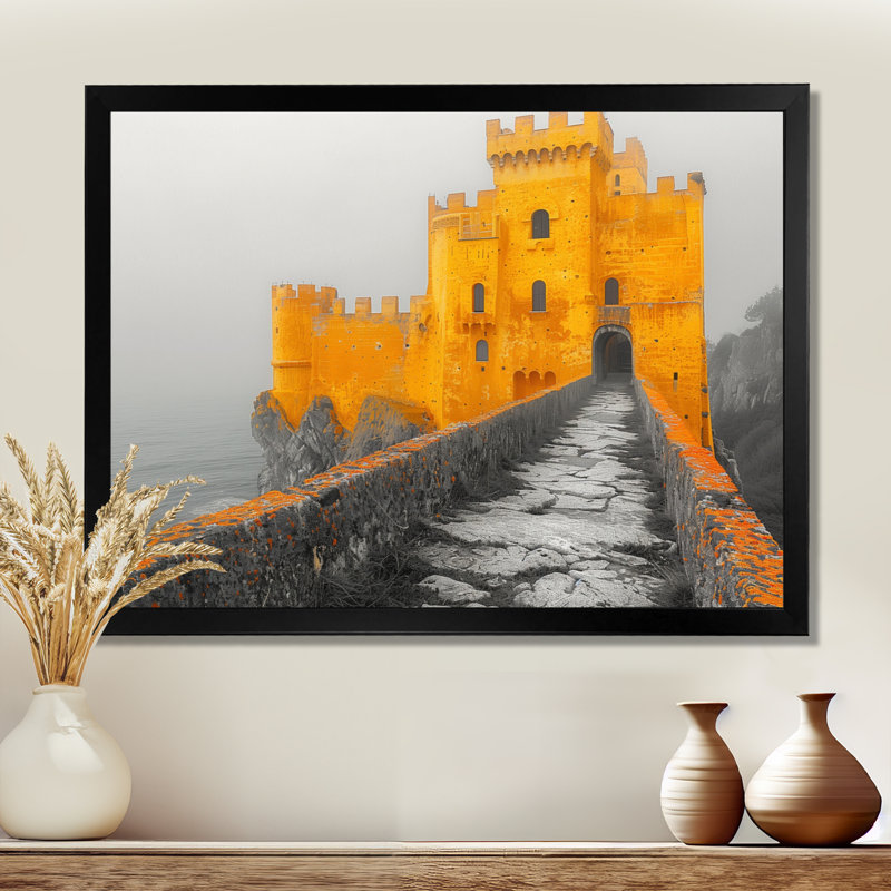 Impression d'art mural monochrome, jaune et gris, Irlande Fortress II, Toile encadrée noire simple