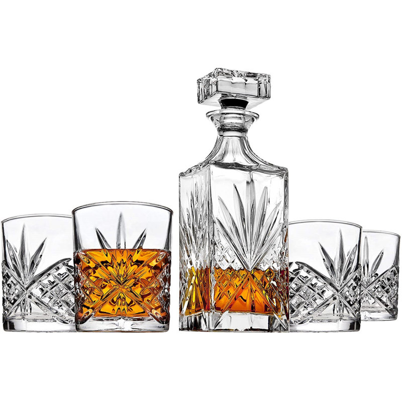 Dublin Crystal 5 Piece Whiskey Decanter 24oz & Whiskey Glass 11oz Set