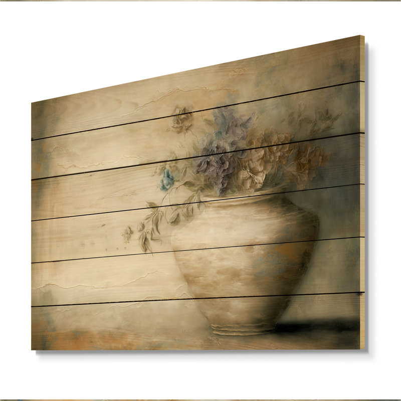 Nature morte en fleurs sauvages en couleurs rétro IV - impression florale sur bois, H 16 po x l 32 po x P 1 po