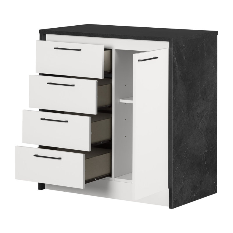 Petit îlot de cuisine compact avec rangement Myro, Noir / blanc