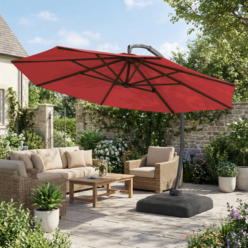 Parasol en porte-à-faux Ebonique 11 pi Deluxe avec base incluse, Rouge