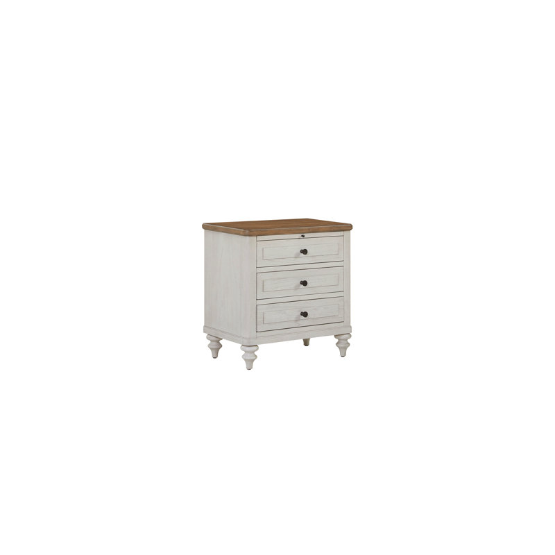 Table de chevet 3 tiroirs avec USB - ciment et sable