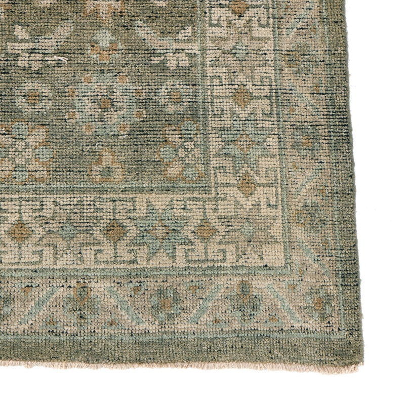 Kenli Wool Oriental Area Rug in Green, Rectangle 12' x 15'