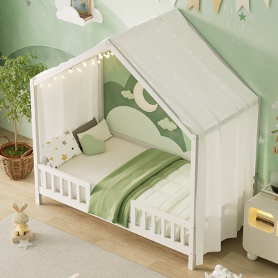 Rozlynn House-Shaped Bed with Canopy & High Railings