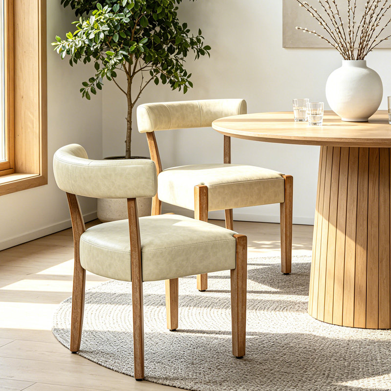 Chaises de salle à manger rembourrées Cindina, Similicuir beige / bois