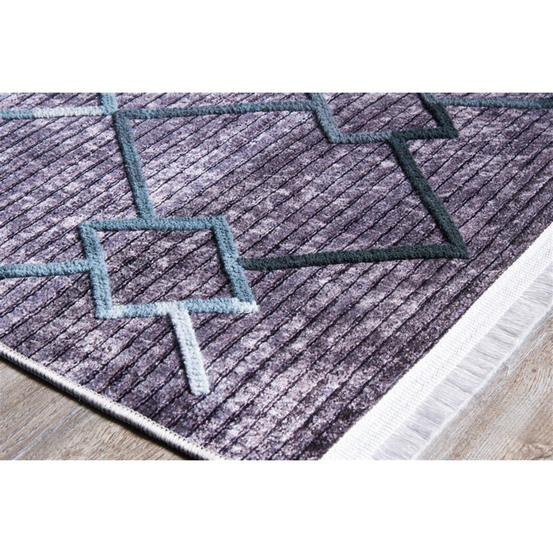 Tapis gris / mauve en polypropylène tissé à la machine Efisio, Rectangle 5 pi 3 po x 7 pi 7 po