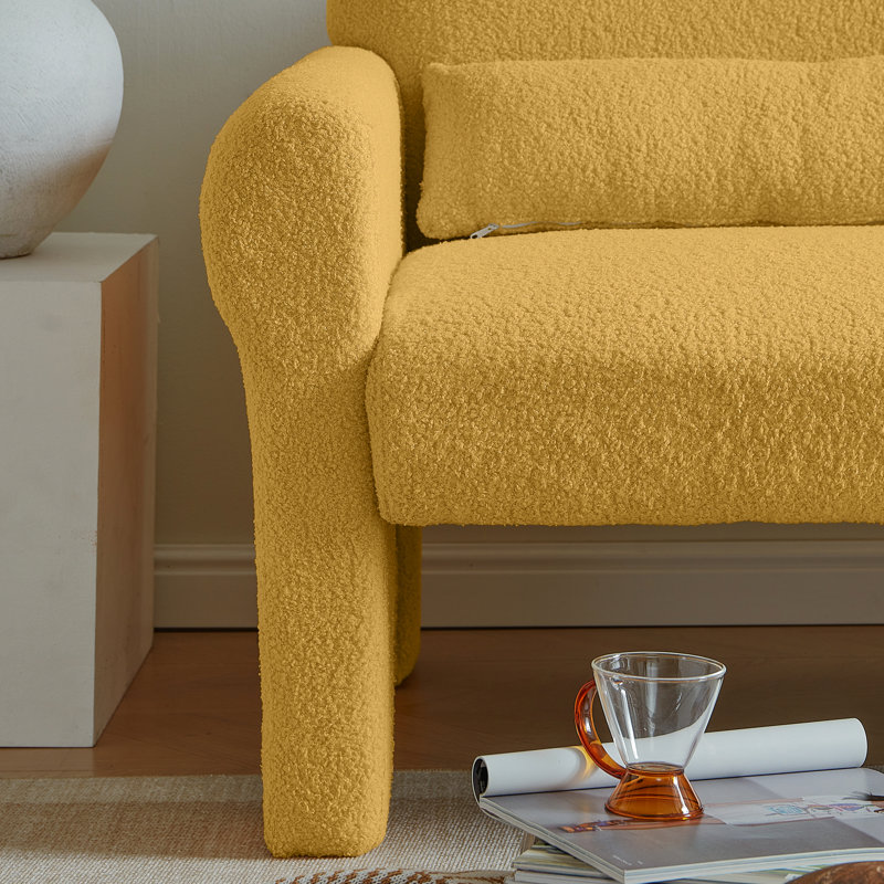 Jaune avec tissu en laine d'agneau confortable - Housse moderne, coussin lombaire, structure, polyvalent