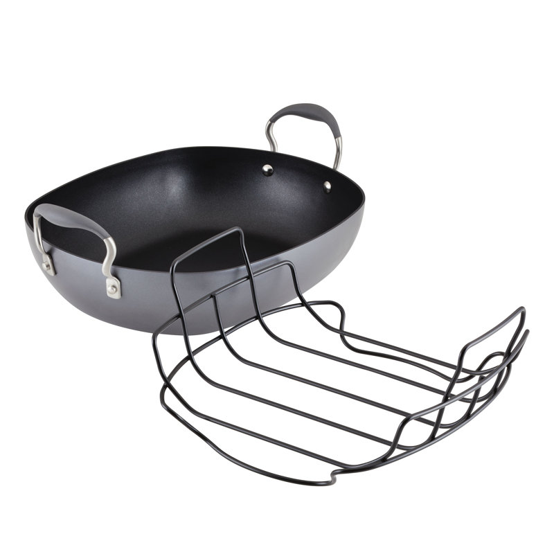 Anolon Advanced Home Hard Anodized Nonstick Roaster / Roasting Pan With Utensil Set, 6 Piece, Moonstone