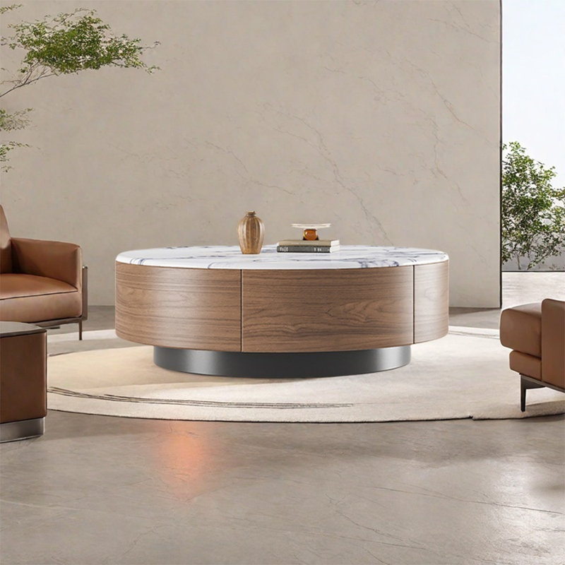 Table basse ronde en pierre micro-cristalline, Noir / blanc