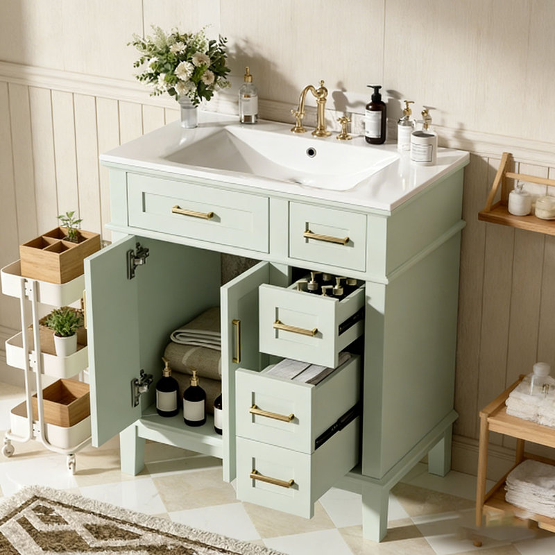 Meuble-lavabo moderne avec lavabo en céramique, 30 po + vert