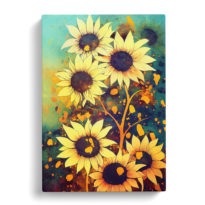 Strausstown Sunflower Paint Splatter Vol.2 - Wrapped Canvas, 60cm H x 40cm W