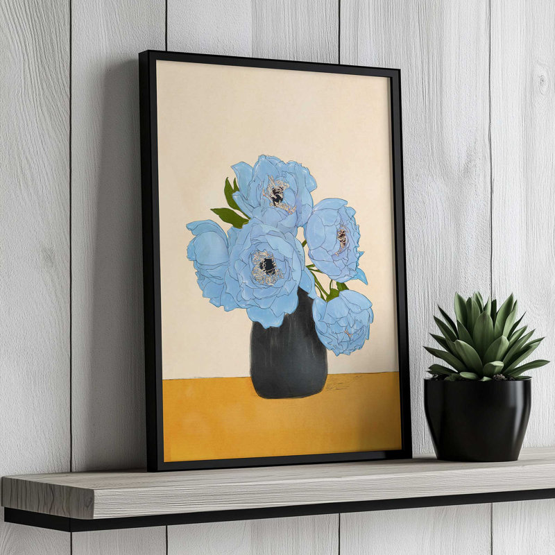 «Bouquet Gift Blue» par Garima Dhawan, reproduction d'art, H 48 po x l 36 po, Brun