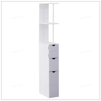 Tall Freestanding Bathroom Storage Cabinet with 2-Tier Shelves and Drawers, Narrow White Linen Tower Organizer