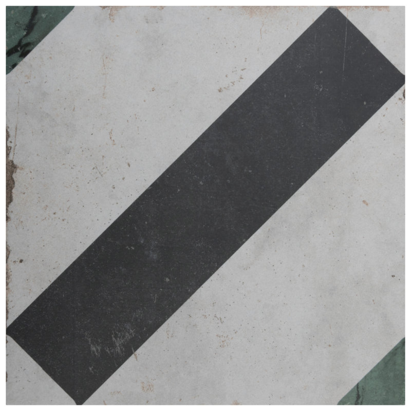 Renaissance Deco 8" x 8" Porcelain Wall & Floor Tile, Black/Gray