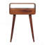Mini console incurvée en bois massif caramel miel, 2 tiroirs, fente ouverte, pieds nordiques, brun