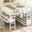 Lit mezzanine avec bureau intégré et rangement, blanc