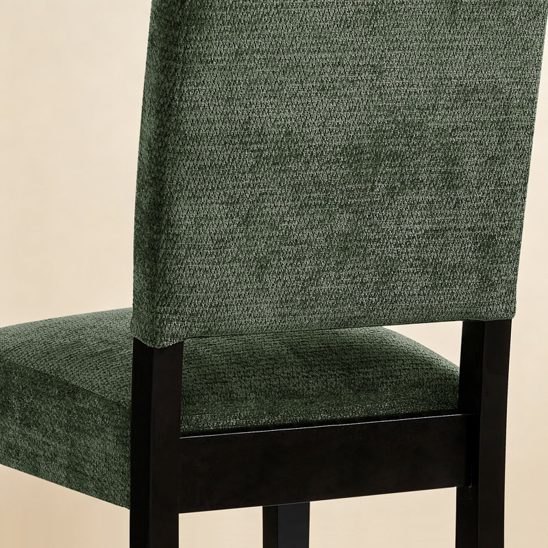 Ensemble de 4 chaises de salle à manger modernes en bois massif avec dossier en chenille vert moderne, 4, Vert