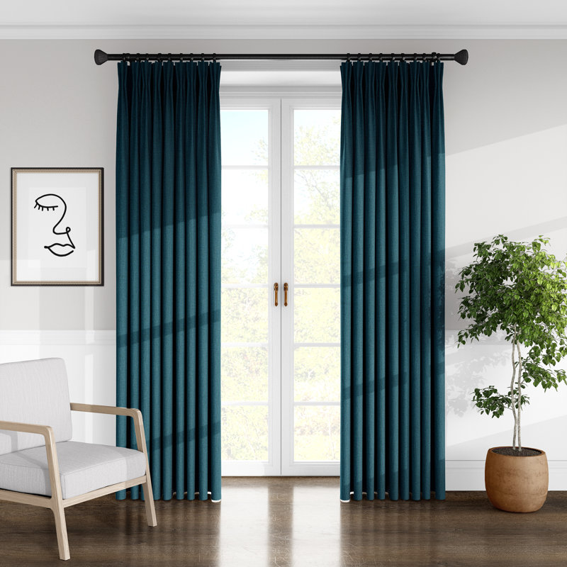 London Linen Solid Room Darkening Pinch Pleat Single Curtain Panel, 20" W x 120" L, Ivory