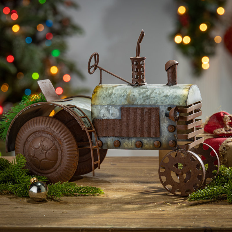 Antique galvanized 14.2in metal tractor