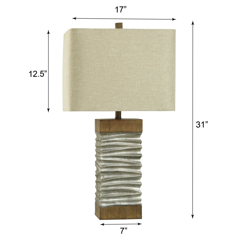 Darley Table Lamp - Silver and Brushed Brown Finish - Beige Shade