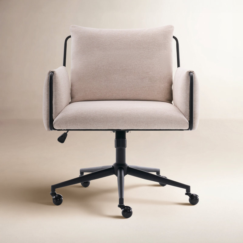 Arianna Extra Wide Home Office Chair, Upholstered Swivel Boucle Fabric Desk Chair With Padded Back, Height Adjustable Task Chair With Ball Caster, Metal Frame