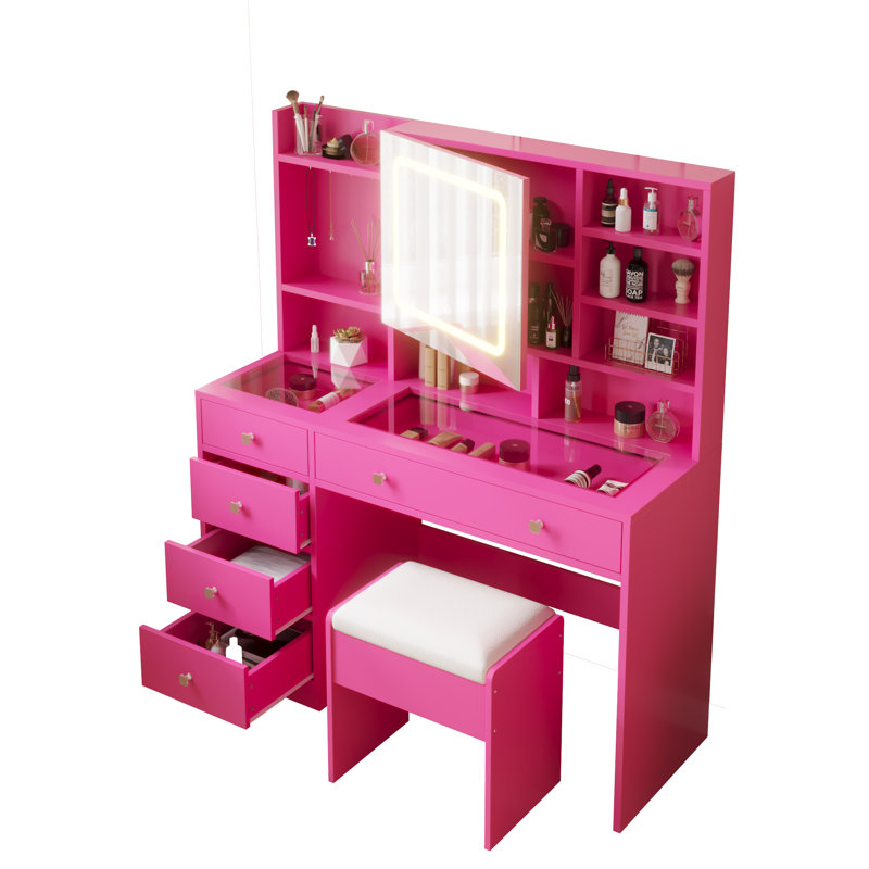 Ensemble de tabouret de coiffeuse Bohuslava, Rouge