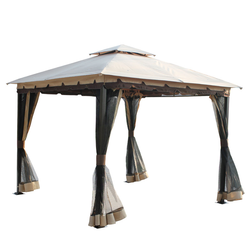Beige and Black Steel Square Patio Gazebo with Tiered Roof