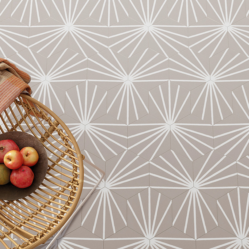 GeoHex Deco 8" Porcelain Tile, Sand