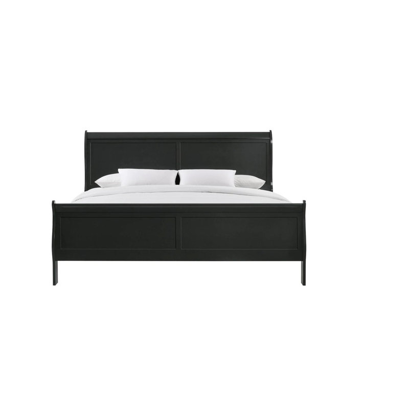 Comfortable Queen Size Solid Wood Panel Bed In Black, With Metal Drawer Glides And Bottoms For Bedroom Black French A Peaceful