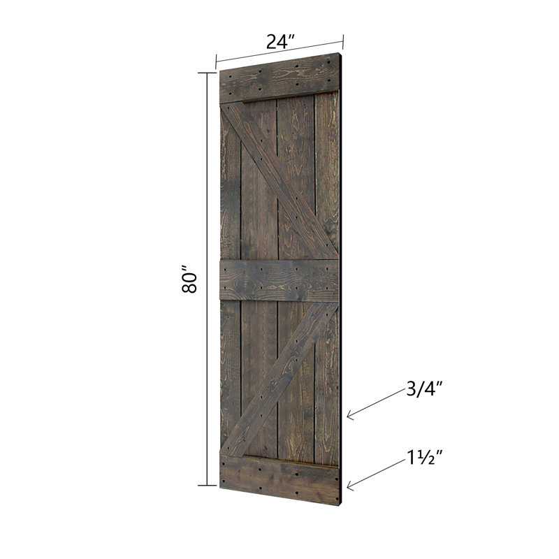 Porte de grange pliante en bois massif de style K avec trousse de quincaillerie - assemblage requis, Gris fumé, 48 po x 80 po