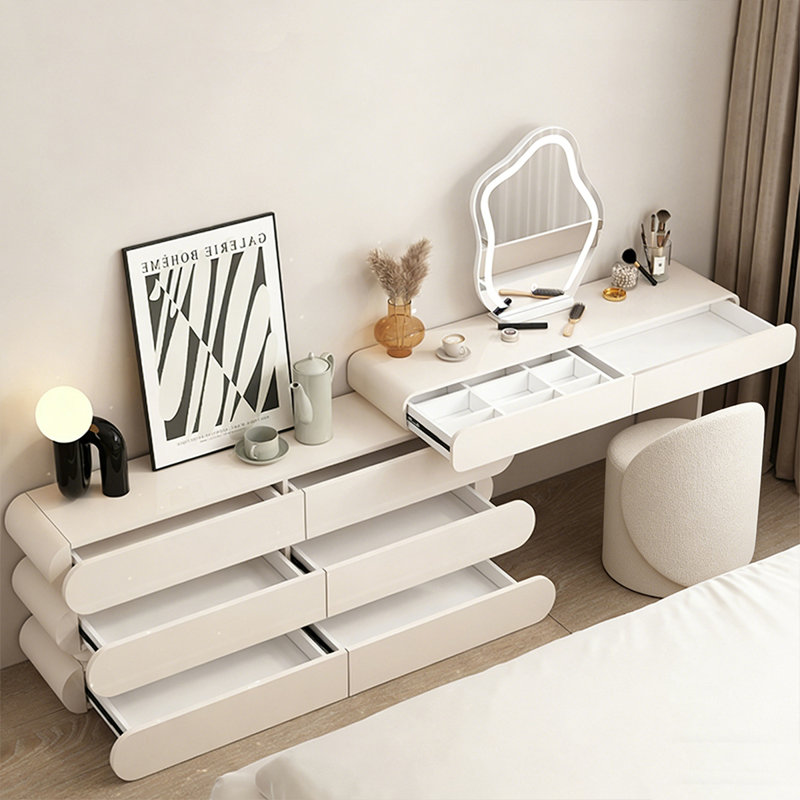 39.37"Cream-Style Slim Retractable Solid wood Vanity