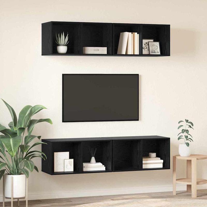 Wall TV Cabinet Wall-Mounted 4 Pcs 37 X 37 X 72 Cm, Black Oak