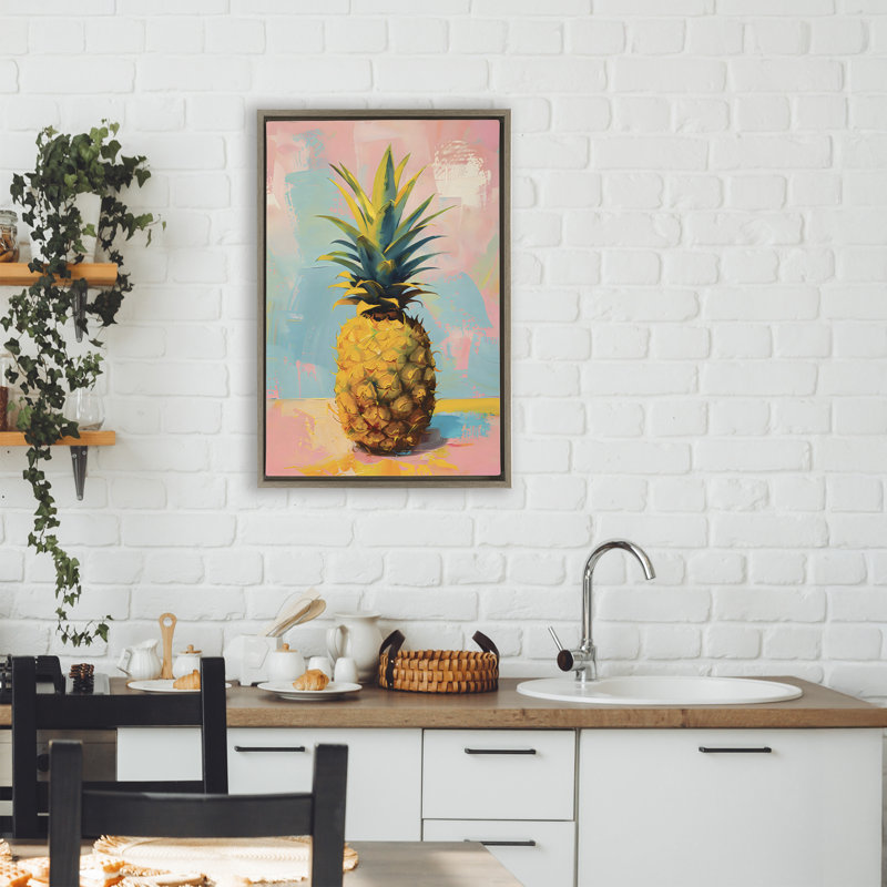 Cadre flottant Pineapple Dream over Pink Blue, design par LSR Design Studio, Cadre flottant orme Montalcino
