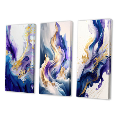 «Blue and Gold Splash Paint», 3 pièces sur toile