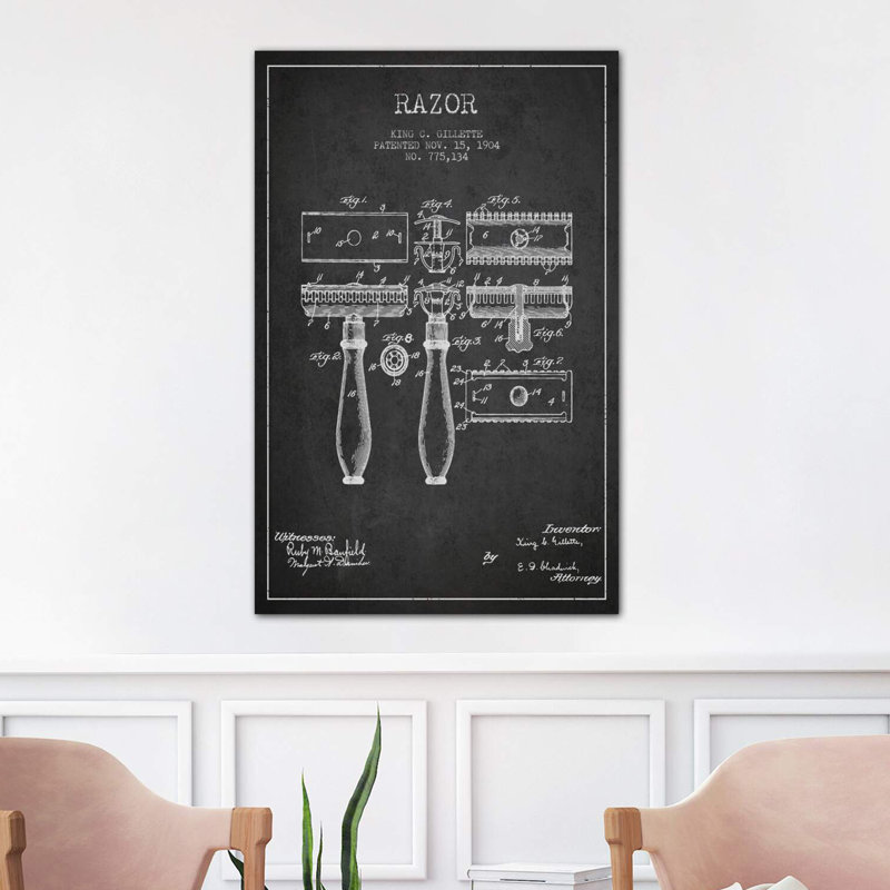 Razor Charcoal Patent Blueprint by Aged Pixel - Print on Canvas, Wrapped Canvas, 101.6 cm H x 66.04 cm W x 3.175 cm D